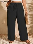 Плюс размер Еластичен есенен панталон с висока талия Дамски ежедневни свободни плисирани дамски панталони в корейски стил с широки крачоли Модни дамски панталони