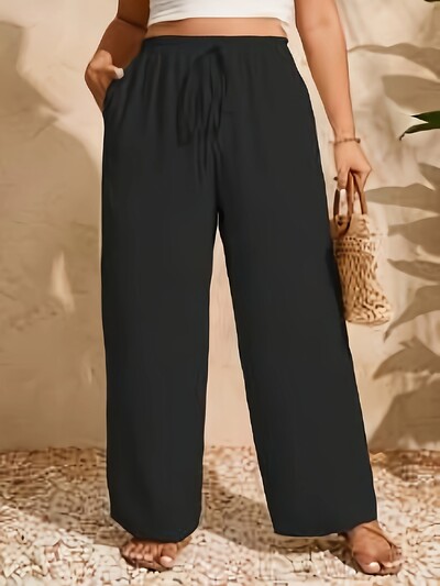 Плюс размер Еластичен есенен панталон с висока талия Дамски ежедневни свободни плисирани дамски панталони в корейски стил с широки крачоли Модни дамски панталони