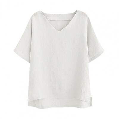 Suvine naiste T-särk V-kaelusega lühikeste varrukatega t-särk ühevärviline lahtine külgservaga T-särk Tänavarõivad
