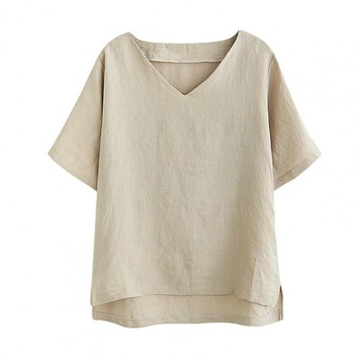 Suvine naiste T-särk V-kaelusega lühikeste varrukatega t-särk ühevärviline lahtine külgservaga T-särk Tänavarõivad