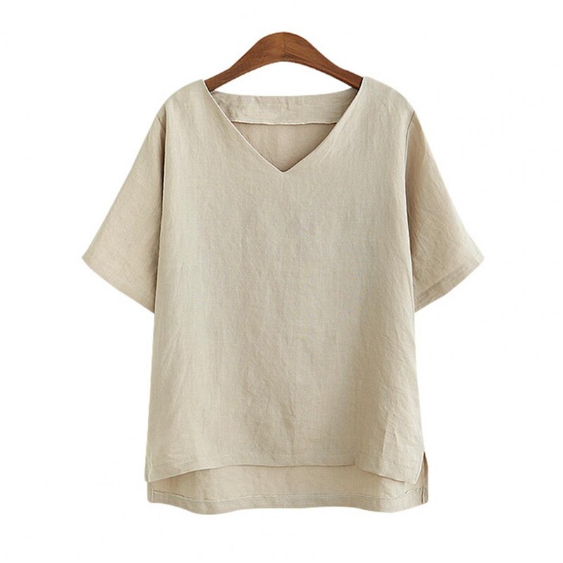 Suvine naiste T-särk V-kaelusega lühikeste varrukatega t-särk ühevärviline lahtine külgservaga T-särk Tänavarõivad