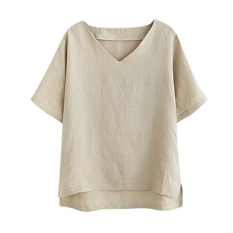 Suvine naiste T-särk V-kaelusega lühikeste varrukatega t-särk ühevärviline lahtine külgservaga T-särk Tänavarõivad