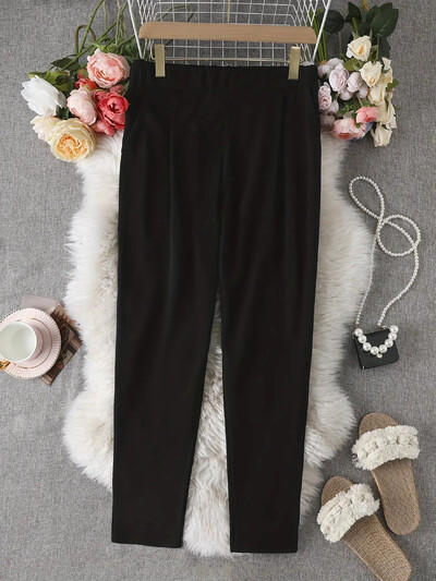 Jaunas liela izmēra 1XL-5XL sieviešu modes, taisnas, brīvas un vienkāršas bikses ar taisnām kājām Daudzpusīgas vienkrāsainas ikdienas bikses