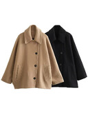 Modes sieviešu mētelis ar atloku, 2024. gada pavasara mētelis ar garām piedurknēm ar vienrindu kabatas jaka Sieviešu High Street Chic sieviešu virsdrēbes