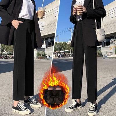 Sieviešu rudens ziemas flīss, biezs, augsts viduklis, brīvs, taisns, vienkāršība vienkrāsains uzvalka bikses. Vispārpiemērotas biroja sieviešu bikses