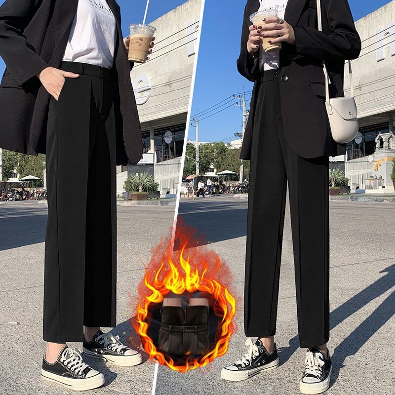 Sieviešu rudens ziemas flīss, biezs, augsts viduklis, brīvs, taisns, vienkāršība vienkrāsains uzvalka bikses. Vispārpiemērotas biroja sieviešu bikses