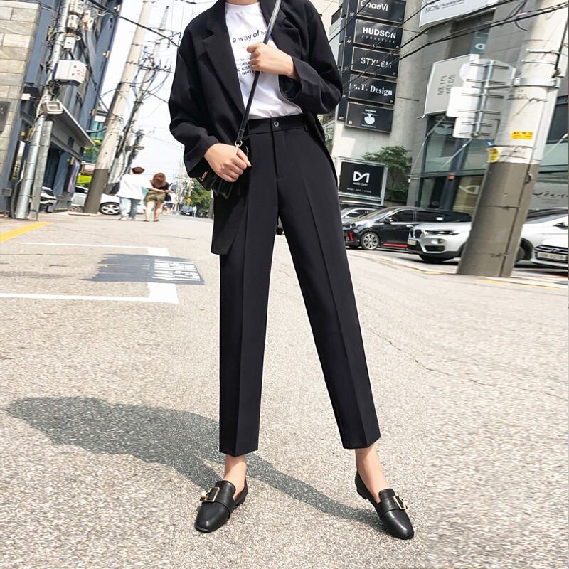 Sieviešu rudens ziemas flīss, biezs, augsts viduklis, brīvs, taisns, vienkāršība vienkrāsains uzvalka bikses. Vispārpiemērotas biroja sieviešu bikses