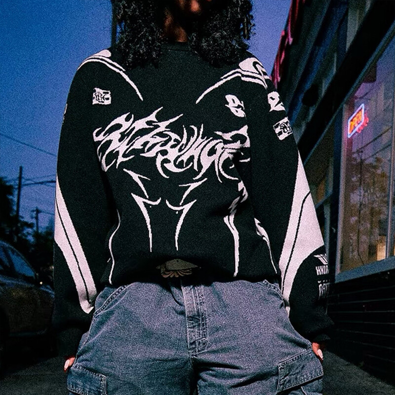 Vīriešu ziemas džemperis, mētelis, trikotāža, lielizmēra gotu krāsas topi ar garām piedurknēm korejiešu modes ielas apģērbi Y2k Harajuku džemperis, džemperis, apģērbs