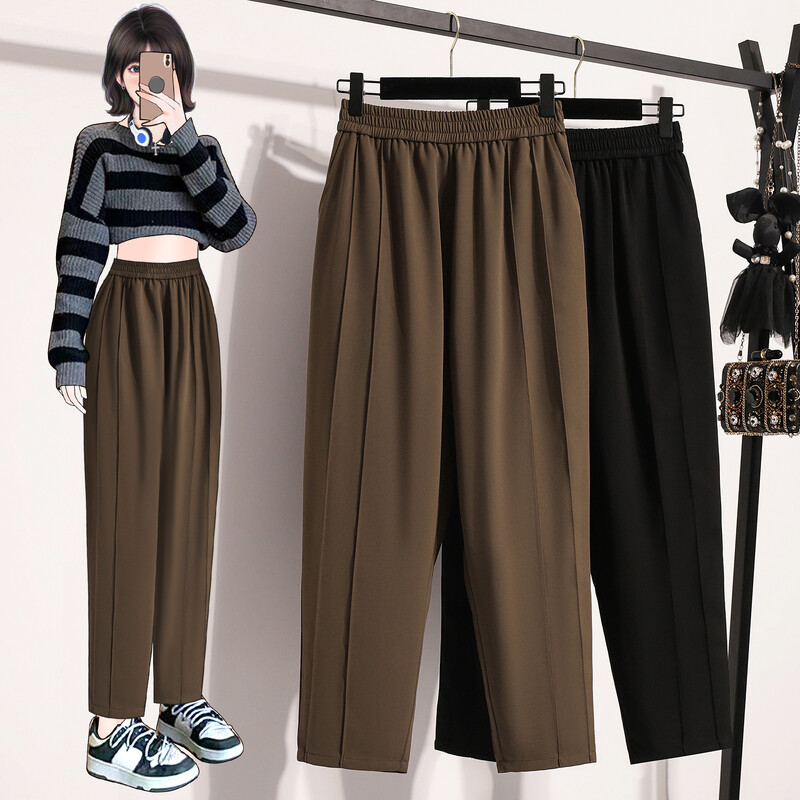 Liela izmēra bikses sievietēm 2024. gada rudens, jauns, moderns brūns, melns ar augstu elastīgu jostasvietu, liela izmēra sieviešu uzvalks bikses, bikses, karstā izpārdošana