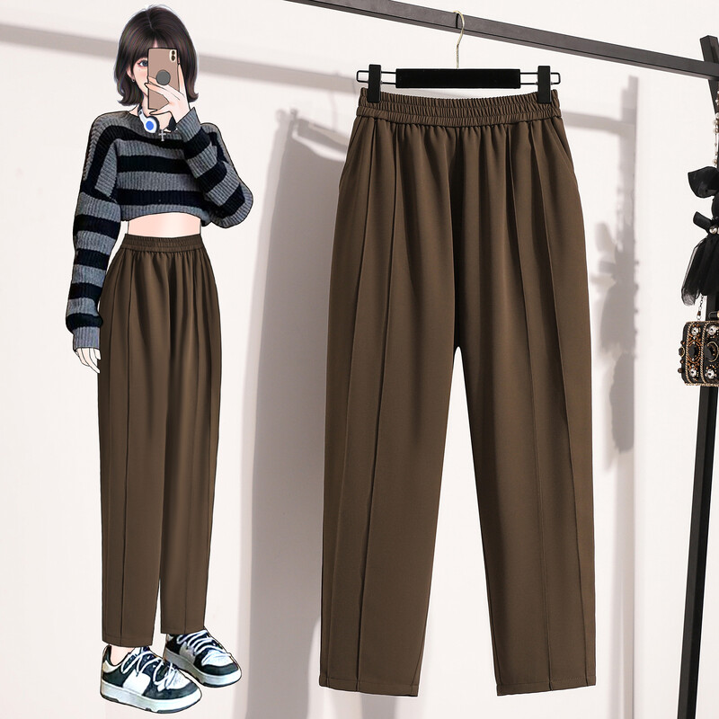 Liela izmēra bikses sievietēm 2024. gada rudens, jauns, moderns brūns, melns ar augstu elastīgu jostasvietu, liela izmēra sieviešu uzvalks bikses, bikses, karstā izpārdošana