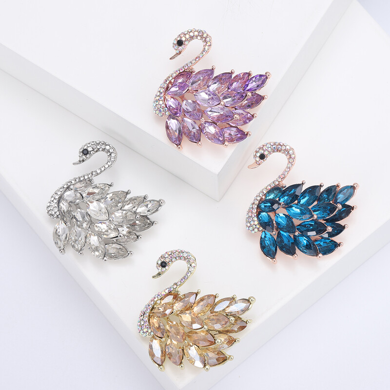 Rhinestone Gulbis saktas sievietēm Unisex kristāla stikla dzīvnieku piespraudes banketu ballītei mugursoma Dāvanas rotaslietas aksesuāri