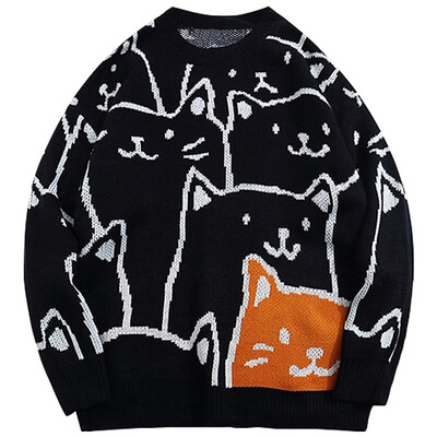 Y2k Vintage džemper Muškarci Zima 2023. Labavi pleteni džemper s crtanim filmovima Japanski Harajuku Hip Hop Streetwear Ženski puloveri od pletiva