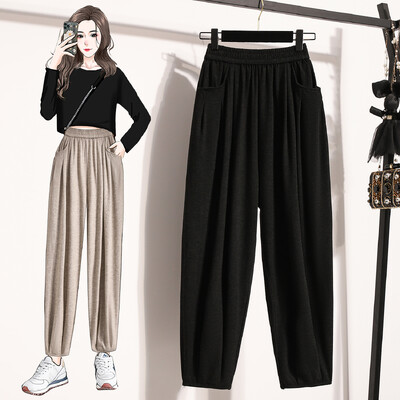 Nove 2024. Jesen Zima Hlače veće veličine Ženske hlače s elastičnim džepovima u struku Široke bež sive ili crne sportske ležerne hlače Ženske