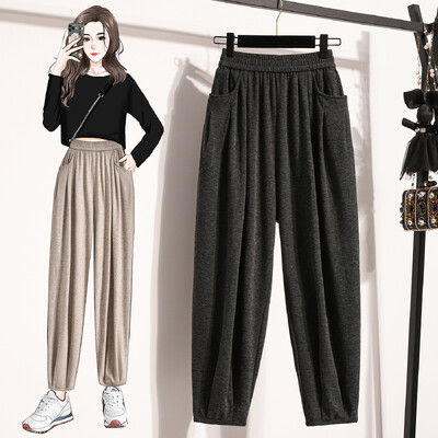 Nove 2024. Jesen Zima Hlače veće veličine Ženske hlače s elastičnim džepovima u struku Široke bež sive ili crne sportske ležerne hlače Ženske