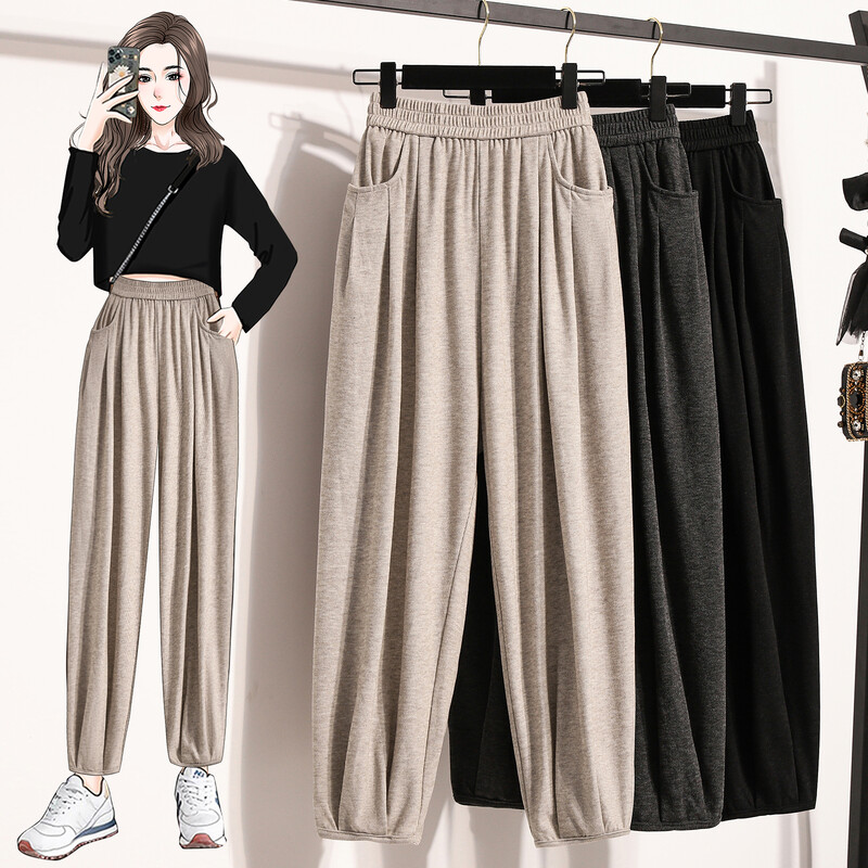 Nove 2024. Jesen Zima Hlače veće veličine Ženske hlače s elastičnim džepovima u struku Široke bež sive ili crne sportske ležerne hlače Ženske