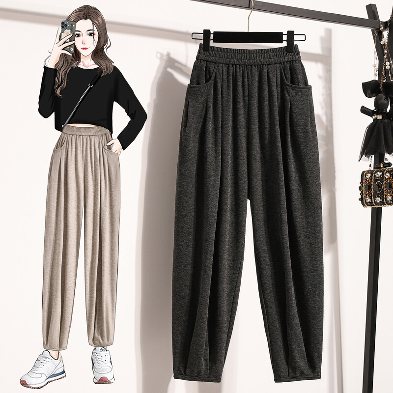 Nove 2024. Jesen Zima Hlače veće veličine Ženske hlače s elastičnim džepovima u struku Široke bež sive ili crne sportske ležerne hlače Ženske