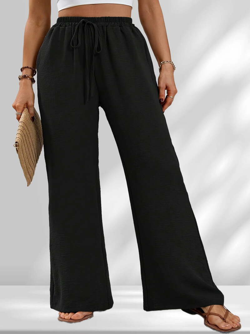 Liela izmēra sieviešu modernas vienkrāsainas ikdienišķas bikses ar platām kājām brīvas un personalizēta apģērba ikdienas apdruka