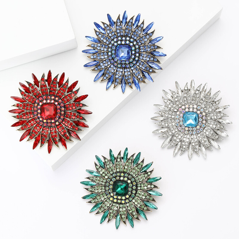 Rhinestone smagas saulespuķu saktas sievietēm Unisex kristāla stikla augu piespraudes Biroja ballīte draugs dāvanas rotaslietas aksesuāri