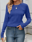 Sieviešu teksturēts vienkrāsains T-krekls ar O veida kakla izgriezumu, džemperis ar garām piedurknēm rudens ikdienas krekla augšdaļa