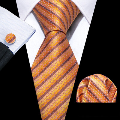 Jaunums oranžs rūtains vīriešu kaklasaites komplekts modes zīda kabatlakats aproču pogas kaklasaite Līgavaiņa kāzu ballīte dzimšanas diena Barry.Wang Dizaineris