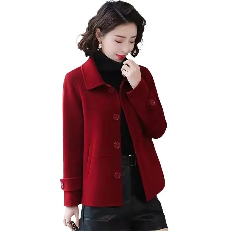 Īss vilnas jakas mētelis sievietēm brīvs ikdienišķs daudzpusīgs pogām atvērts ziemas modes virsdrēbes vidēja vecuma piemērots