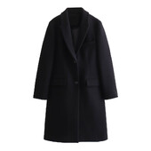 FRAT Jesenski novi proizvod Ženski modni uski ovratnik s dugim rukavima, labavi, srednje dužine, neutralni vjetar, vuneni kaput