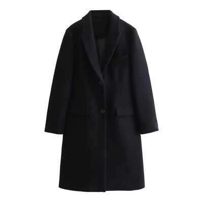 FRAT Jesenski novi proizvod Ženski modni uski ovratnik s dugim rukavima, labavi, srednje dužine, neutralni vjetar, vuneni kaput