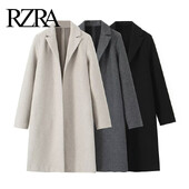 RZRA oriģināla 2024. gada ziemas jauna sieviešu temperamenta daudzpusīga atloka ar garām piedurknēm taisna jaka vilnas mēteļa jaka