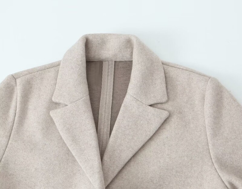 RZRA oriģināla 2024. gada ziemas jauna sieviešu temperamenta daudzpusīga atloka ar garām piedurknēm taisna jaka vilnas mēteļa jaka