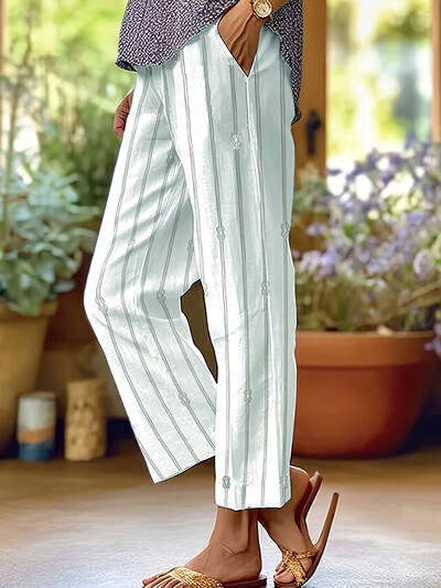 Liela izmēra bikses ar ziedu apdruku taisnām kājām, ikdienišķas elastīgas jostasbikses pavasarim un vasarai, sieviešu lielizmēra apģērbi