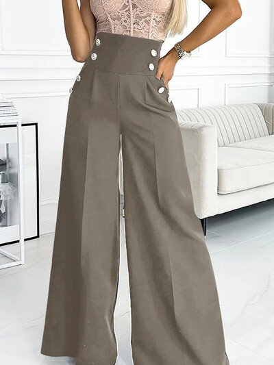 Velika veličina 5XL VONDA Ženske duge hlače širokih nogavica Ležerne jednobojne hlače visokog struka Dizajn s dvostrukim kopčanjem Jesen 2024. Donji dio