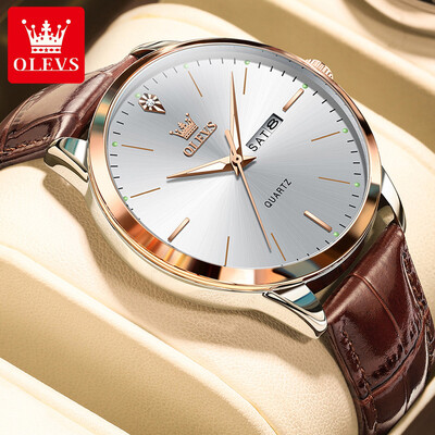 OLEVS 2935 Dual Calendar Kvarca Kleita Pulkstenis Vīriešiem Vienkāršs Oriģināls Ādas Vīriešu Pulksteņi Ūdensizturīgs Gaismas Biznesa Rokas Pulkstenis
