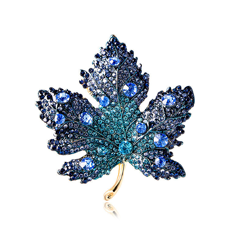 Novi emajlirani broševi od javorovog lišća s plavim kamenčićima za žene Luksuzni dizajn Vintage metalni ležerni uredski broš Igla Party vjenčani dar