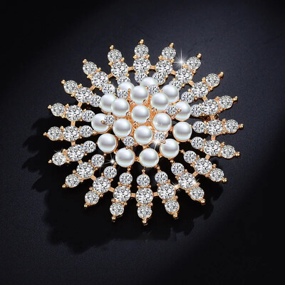 Jaunas luksusa elegantas mirdzošas saulespuķu saktas Sudraba zelta krāsa Rhinestone sakausējuma pērļu sakta Sieviešu ballītes piespraudes dzimšanas dienas rotaslietas