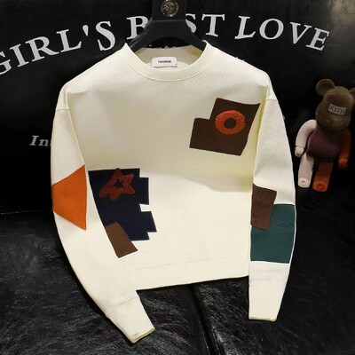 Jauns vīriešu džemperis ar izšūtu apkakli ar garām piedurknēm rudens un ziemas moderns, stilīgs un izskatīgs Ins ārējais T-krekla augšdaļa