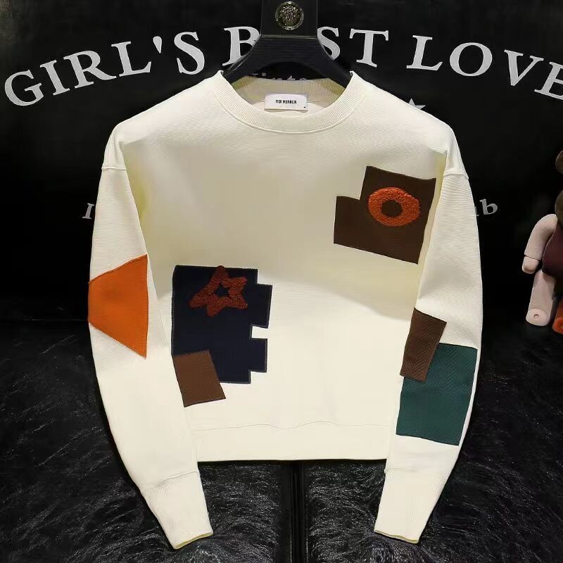 Jauns vīriešu džemperis ar izšūtu apkakli ar garām piedurknēm rudens un ziemas moderns, stilīgs un izskatīgs Ins ārējais T-krekla augšdaļa