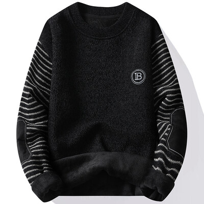 Vīriešu džemperis, džemperis ar apaļu kakla izgriezumu Puloveri, flīsa odere, bieza silta ziemas trikotāža Modes džemperi vīriešu apģērbi