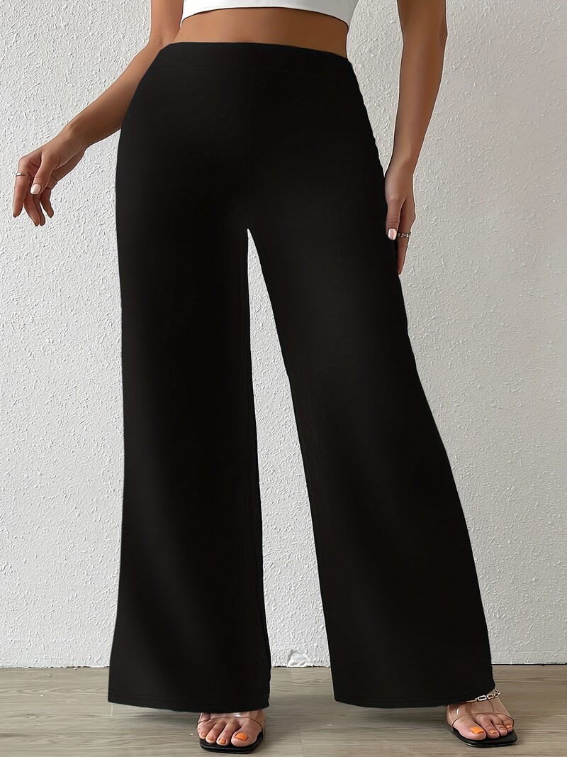 Sieviešu 2024. gada vasaras jaunas lielizmēra trikotāžas, eleganta temperamenta ikdienas bikses ar platām kājām