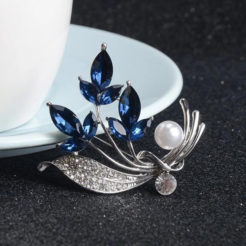 Jauns Rhinestone ziedu piespraudes pušķis zils kristāla korsāžas piespraudes piespraudes Para Ropa Mujer dāvana sievietēm meitenēm