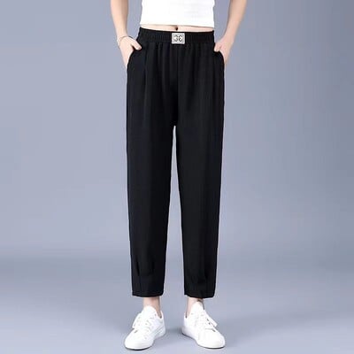 Pantaloni harem, negri, subțiri, elastici, simpli, de vară, noi, uni, largi, pantaloni casual, complet, îmbrăcăminte vintage de modă pentru femei