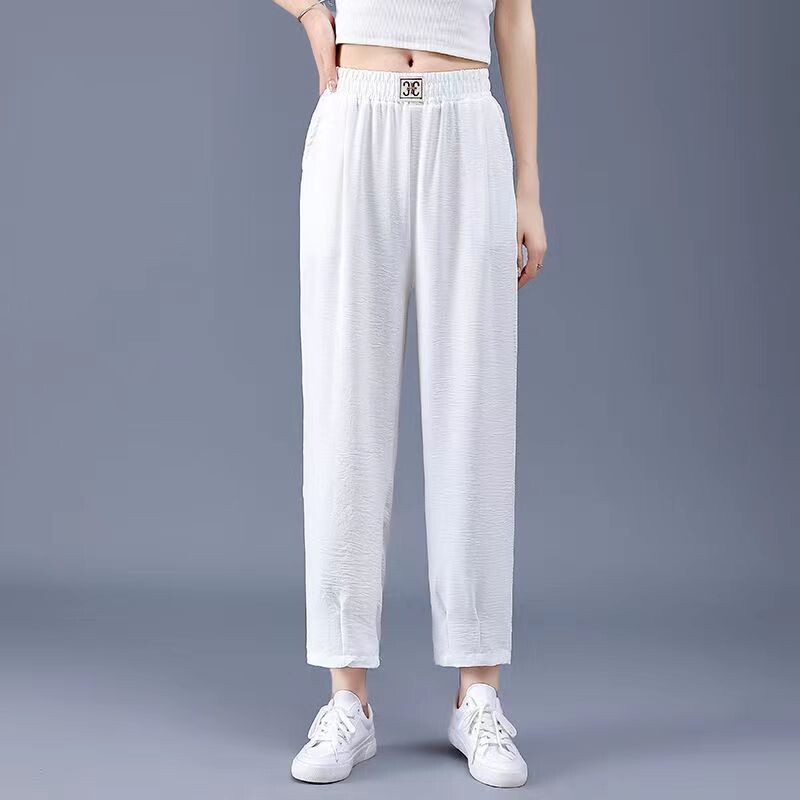 Crne, tanke, elastične, jednostavne harem hlače u struku, ljetne nove jednobojne, široke, ležerne hlače za sve vrste, modna vintage ženska odjeća