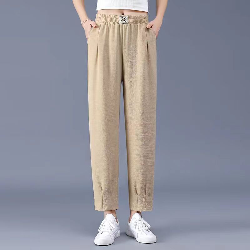 Crne, tanke, elastične, jednostavne harem hlače u struku, ljetne nove jednobojne, široke, ležerne hlače za sve vrste, modna vintage ženska odjeća