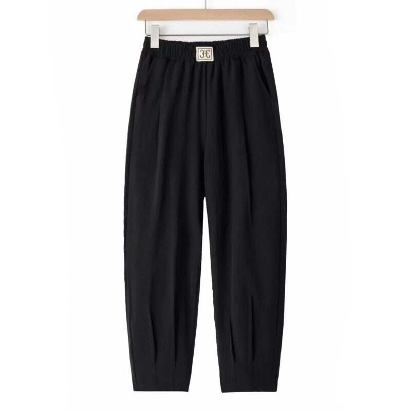 Crne, tanke, elastične, jednostavne harem hlače u struku, ljetne nove jednobojne, široke, ležerne hlače za sve vrste, modna vintage ženska odjeća