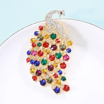 Γυναικείες καρφίτσες κοσμήματα Exaggerated Colorful Diamonds Peacock Καρφίτσα