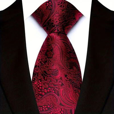 Luksusa 8 CM vīriešu kaklasaite, sarkana krāsa, vienkrāsainas, svītras Paisley kaklasaites vīrietim līgavainim, žakarda austi kaklasaite biznesa kāzu ballītei