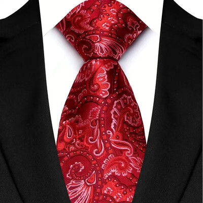 Luksusa 8 CM vīriešu kaklasaite, sarkana krāsa, vienkrāsainas, svītras Paisley kaklasaites vīrietim līgavainim, žakarda austi kaklasaite biznesa kāzu ballītei