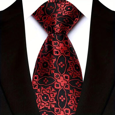 Luksusa 8 CM vīriešu kaklasaite, sarkana krāsa, vienkrāsainas, svītras Paisley kaklasaites vīrietim līgavainim, žakarda austi kaklasaite biznesa kāzu ballītei