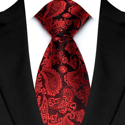 Luksusa 8 CM vīriešu kaklasaite, sarkana krāsa, vienkrāsainas, svītras Paisley kaklasaites vīrietim līgavainim, žakarda austi kaklasaite biznesa kāzu ballītei