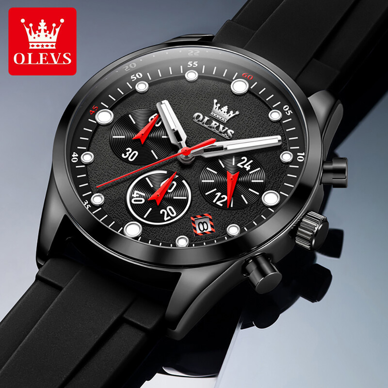 OLEVS 5602 Gumijas Siksna Vīriešu Pulksteņi Daudzfunkcionāls Hronogrāfs Datums Ūdensizturīgs Gaismas Modes Sports Vīriešu Rokas pulkstenis Kvarcs