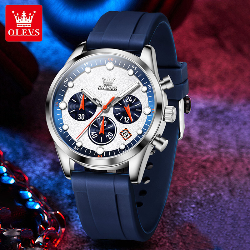 OLEVS 5602 Gumijas Siksna Vīriešu Pulksteņi Daudzfunkcionāls Hronogrāfs Datums Ūdensizturīgs Gaismas Modes Sports Vīriešu Rokas pulkstenis Kvarcs